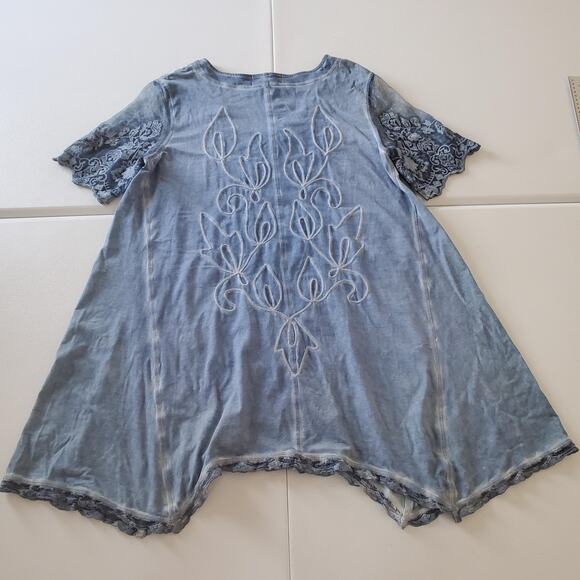 Gretty Zueger Tunic Dress Women Large Blue Lace Lagenlook Whimsy Embroidery Boho - Picture 2 of 8
